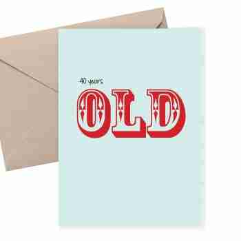 40th Birthday Card - 40 Years Old. Milestone birthday card. Red text on a mint background