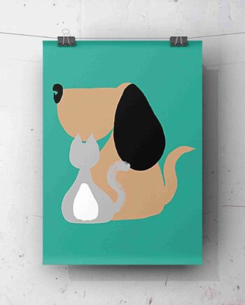 Cat & Dog Abstract Art Print (Green background) Pierce Braysher