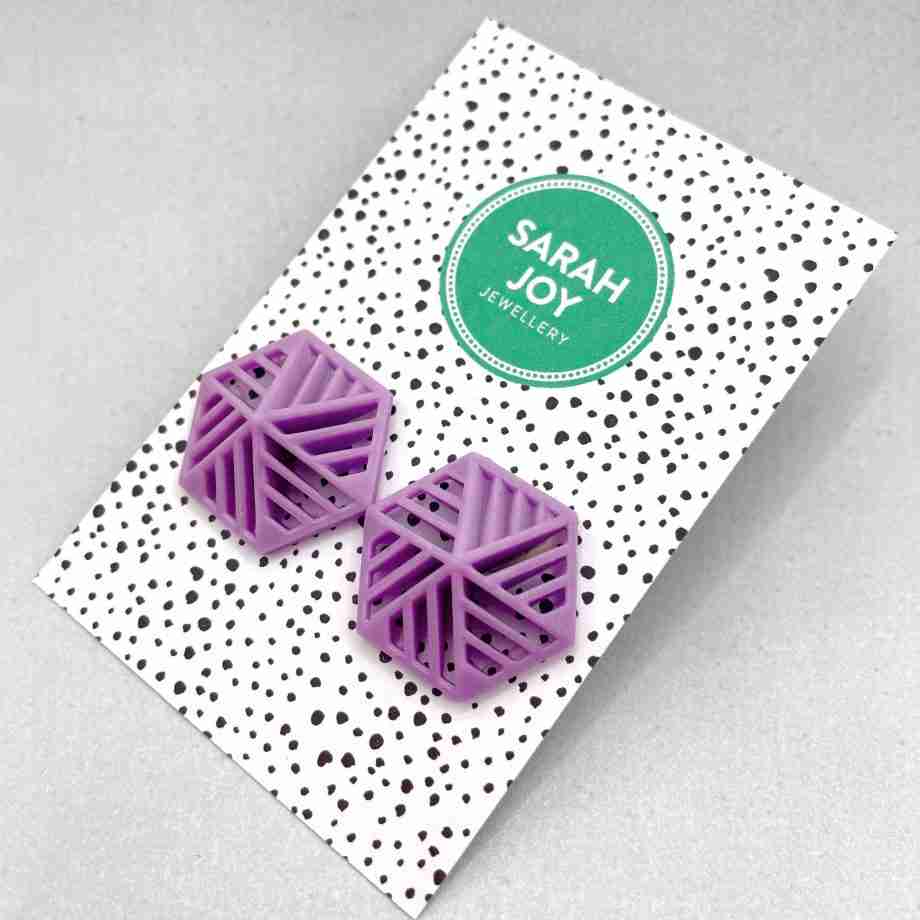 Hexagon Stripe Stud Earrings