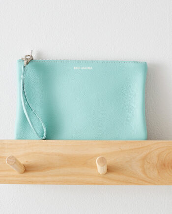 Aqua Leather Clutch Bag