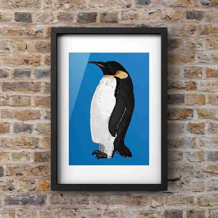 The Last Emperor - Penguin Portrait Art Print by Pierce Braysher Illustration in a mounted frame