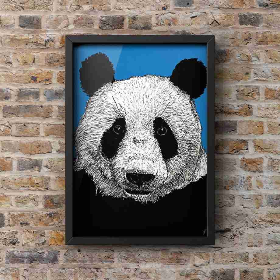 The Lazy Bear - Panda Portrait Print unmounted in Black frame