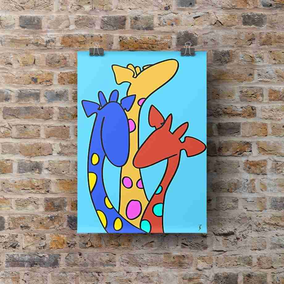 The 3 Colourful Giraffes Art Print