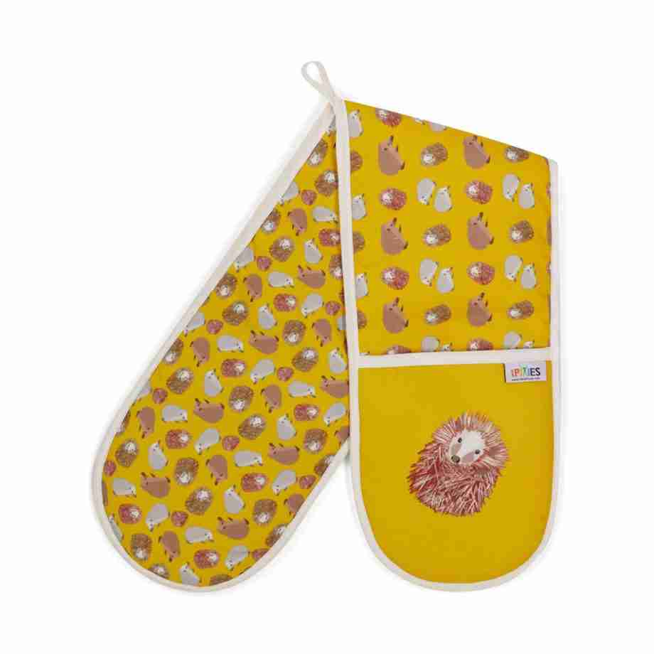 Sunny yellow hedgehogs oven gloves