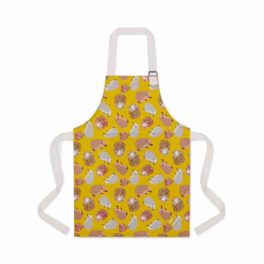 Hedgehogs Unisex Apron for Children in yellow