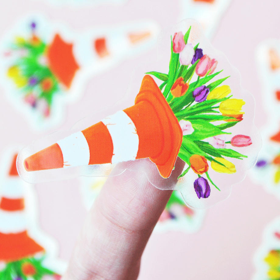 Vinyl Road Cone Tulip Bouquet Sticker