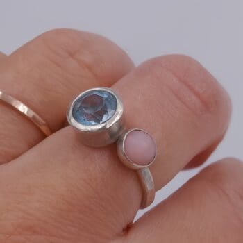Blue Topaz and Pink Opal Double Stone Ring