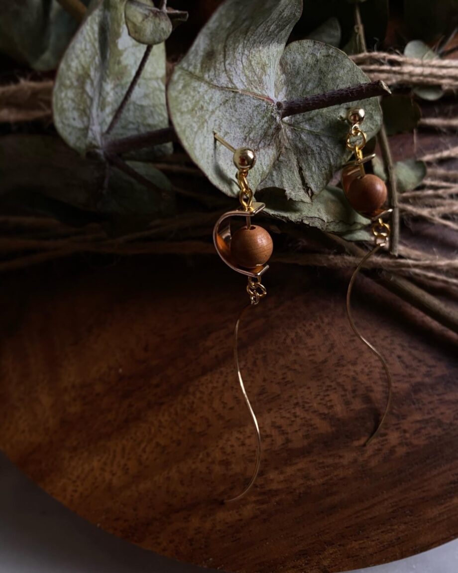 Hazel Wooden Ball Earrings