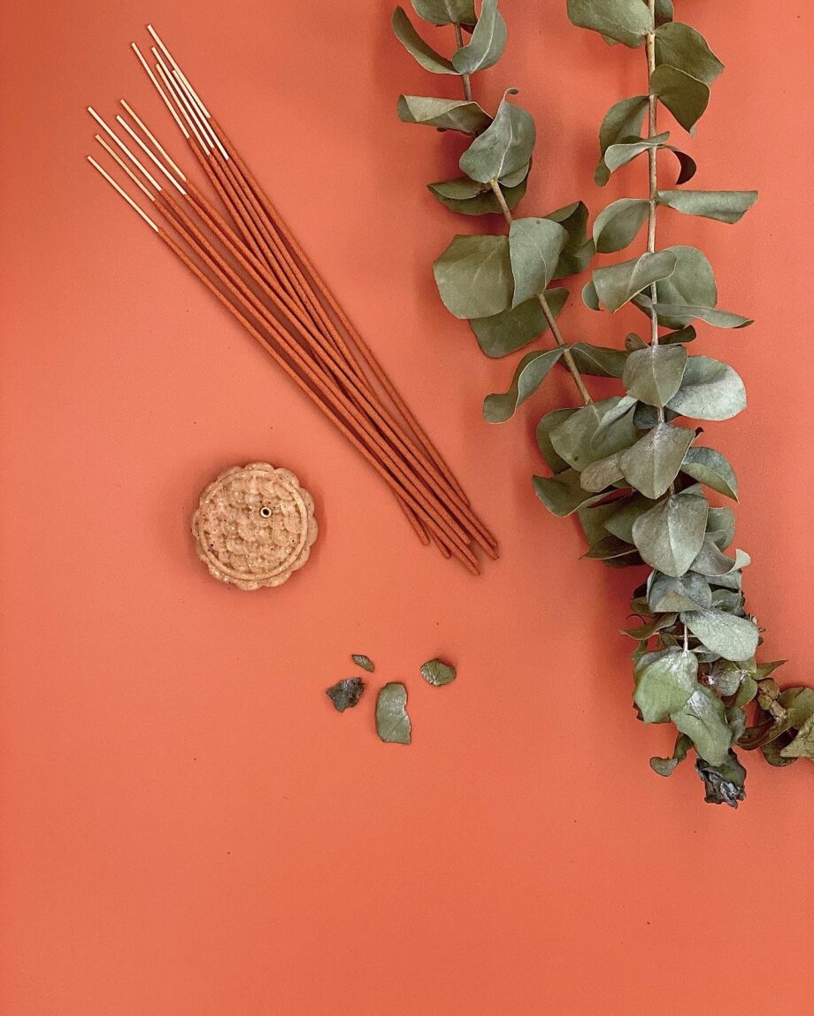 Orange Mooncake Incense and Holder Set