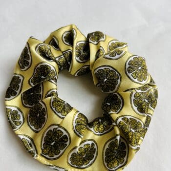 Real silk yellow lemon hand-drawn silk scrunchie