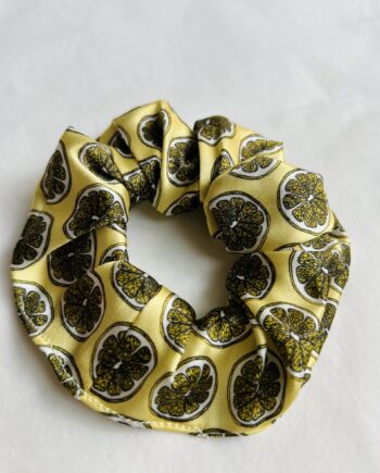 Real silk yellow lemon hand-drawn silk scrunchie