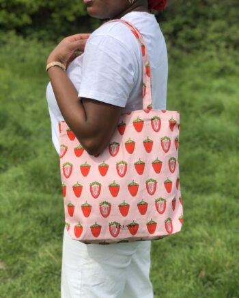 Pink Strawberry Printed Tote Bag