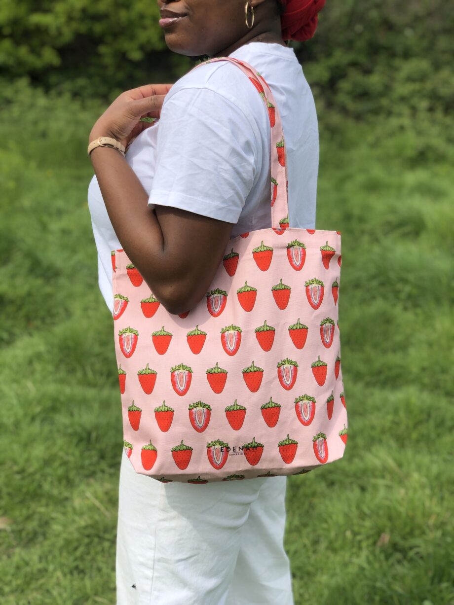 Pink Strawberry Printed Tote Bag