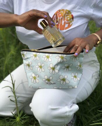 Large Floral Daisy Baby Blue Printed Cosmetic Bag