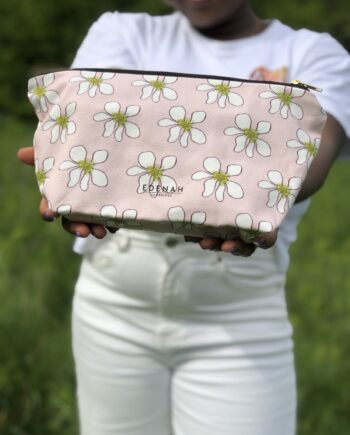 Baby Pink Daisy Cotton Makeup Bag - Made in England