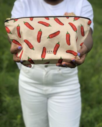 Large Hand Drawn Chilli Printed Cosmetic Bag