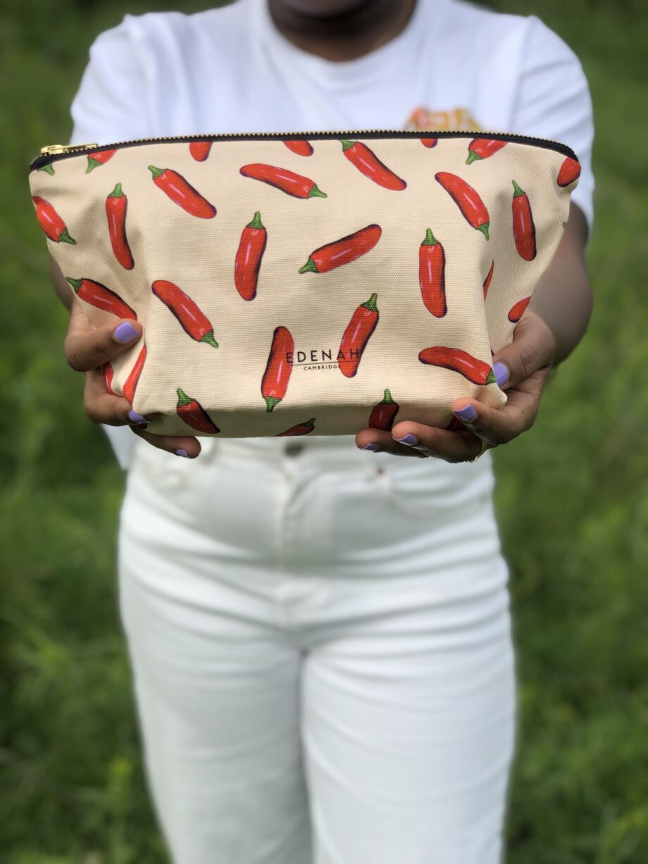 Large Hand Drawn Chilli Printed Cosmetic Bag