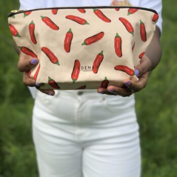 Large Hand Drawn Chilli Printed Cosmetic Bag