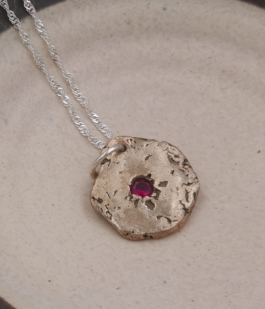 Bronze Molten Droplet Pendant with Ruby