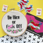 Fuck Off white framed cross store stitch