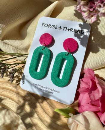 Green Textured Oval Drop Earrings