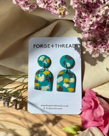 Green Terrazzo Arch Statement Earrings