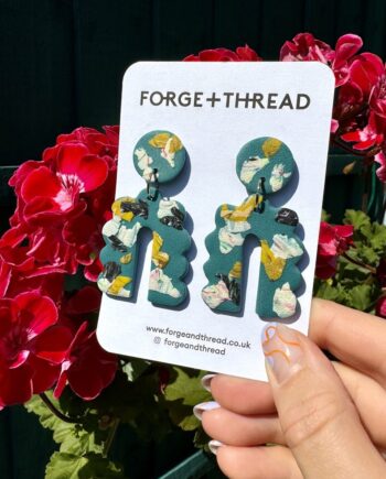 Green Terrazzo Scalloped Arch Statement Earrings