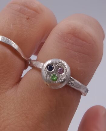 Sterling Silver Pebble Ring with Trio of Flush Set CZ Stones