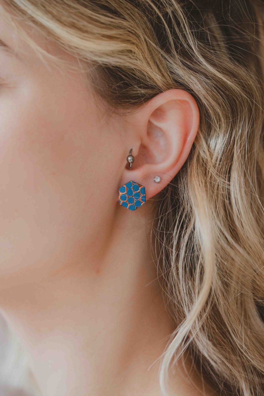 Leather Hexagon Stud Earrings