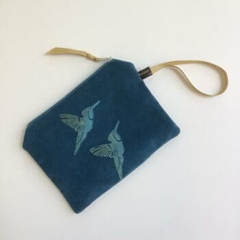 Teal Velvet Hummingbirds velvet zip-up pouch