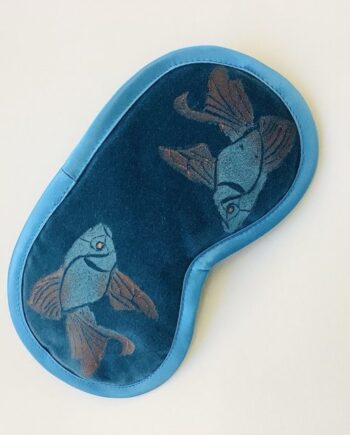 Luxury Teal Velvet Koi Fish lavender infused eye mask in blue with copper shimmer details