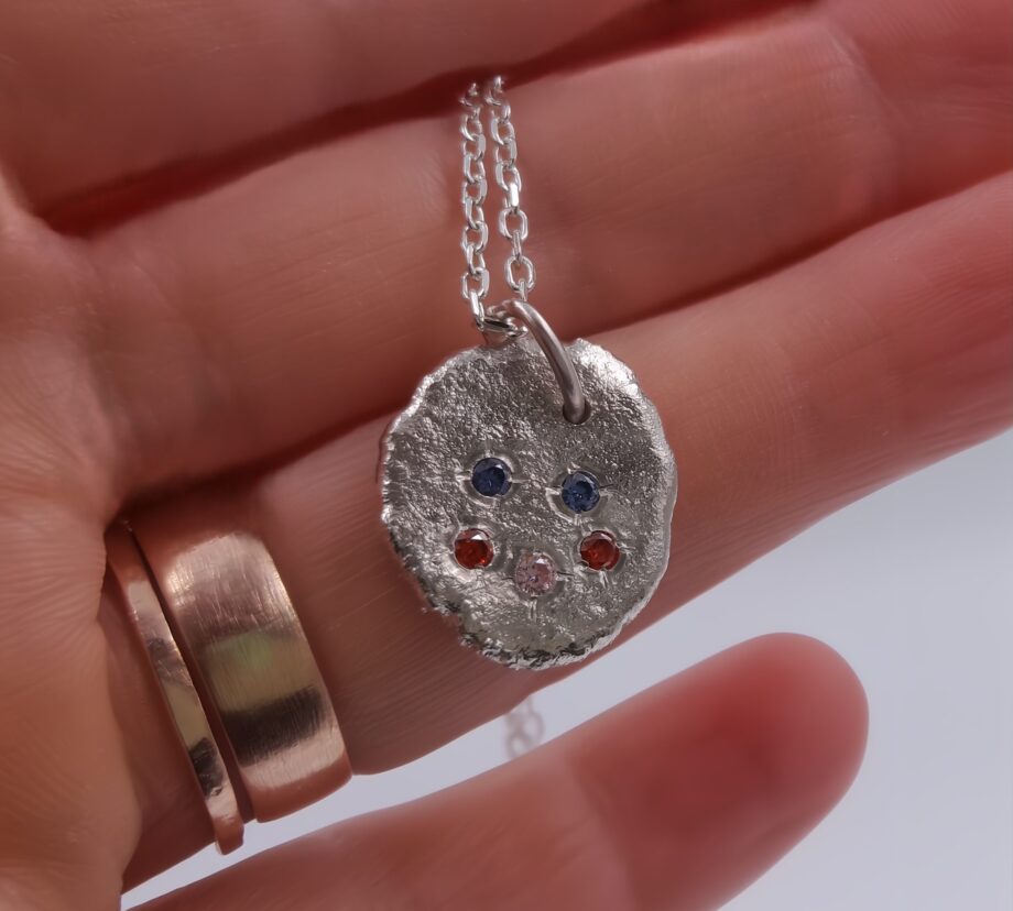 Radiant Smiley Face Molten Silver Pendant Necklace