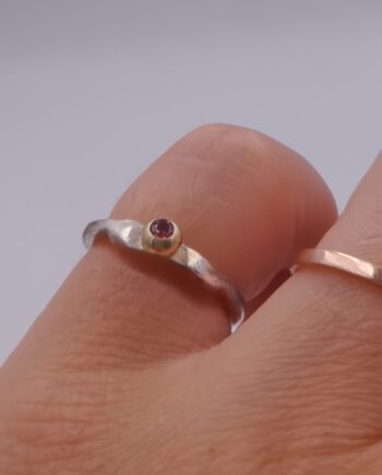 Molten Silver Pinky Ring with Gold Granule and Garnet