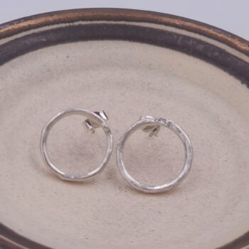 Minimal Molten Silver Circle Stud Earrings