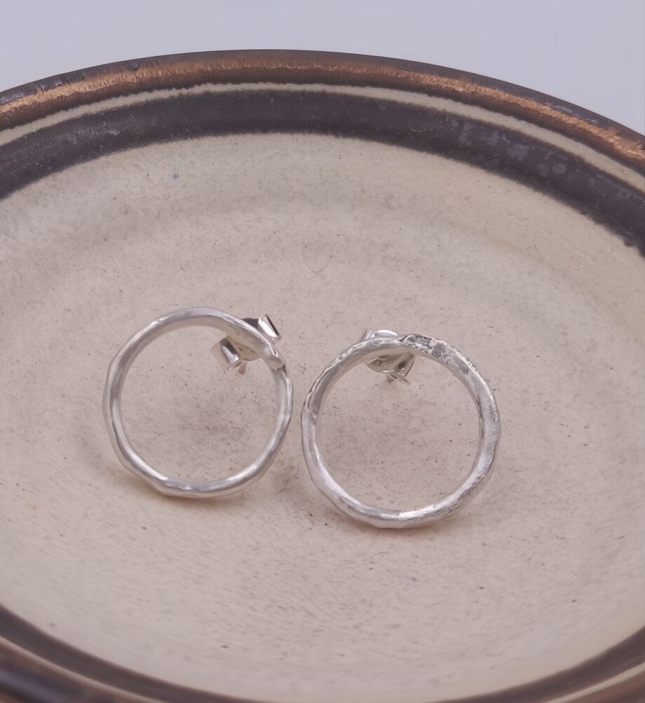 Minimal Molten Silver Circle Stud Earrings