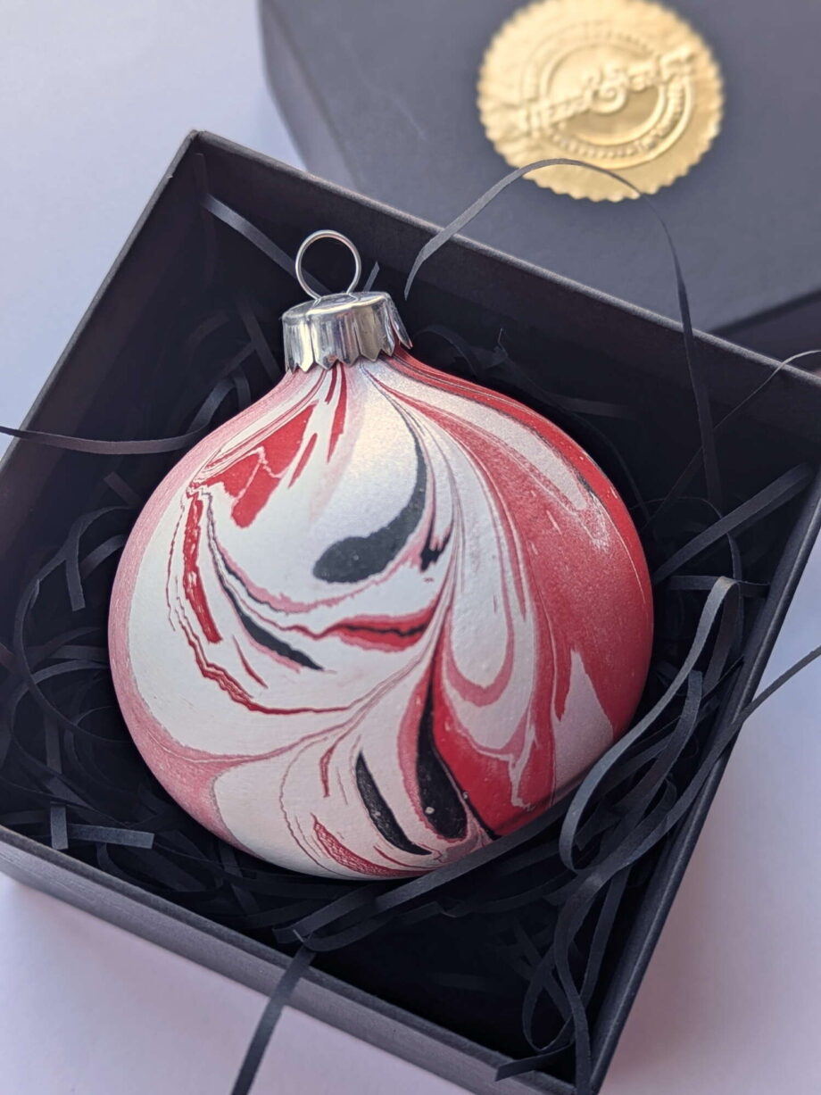 Luxury Marbled Christmas Bauble | Red, Pink and Black