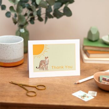 Blank Cards Set Pack of 8 Thank You Cards - Cheetah Design