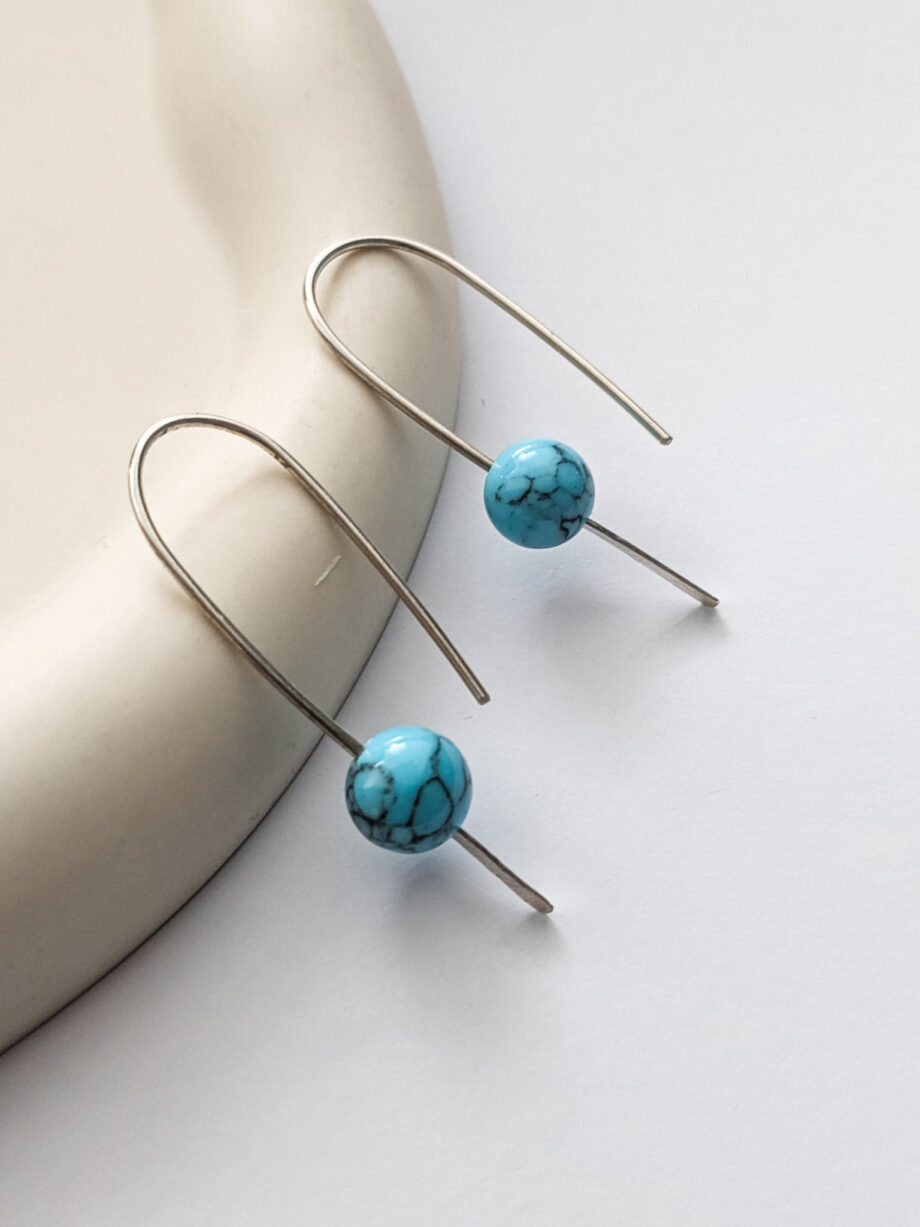 Turquoise Open Hoops - Sterling Silver