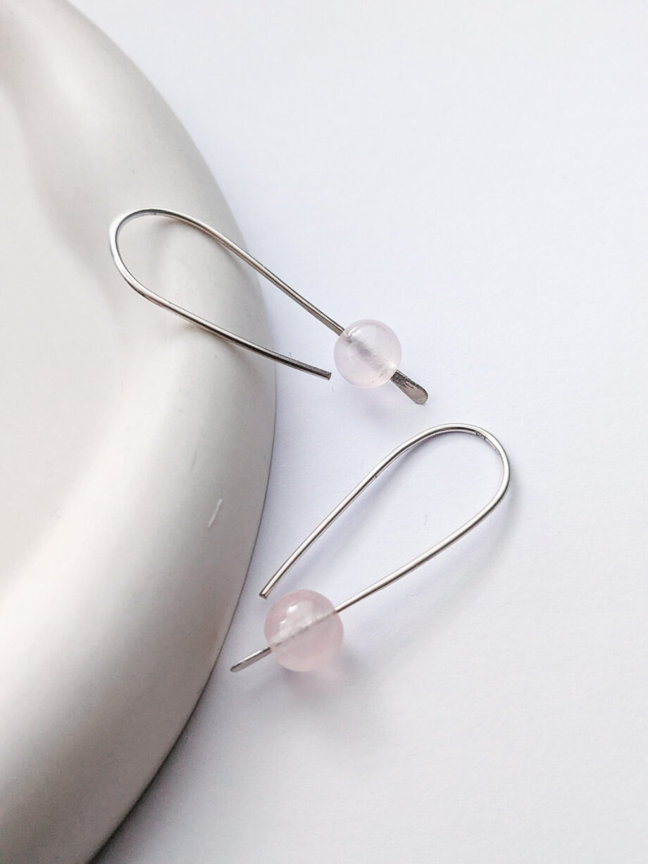 Rose Quartz Open Hoops - Sterling Silver