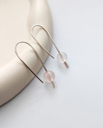 Rose Quartz Open Hoops - Sterling Silver