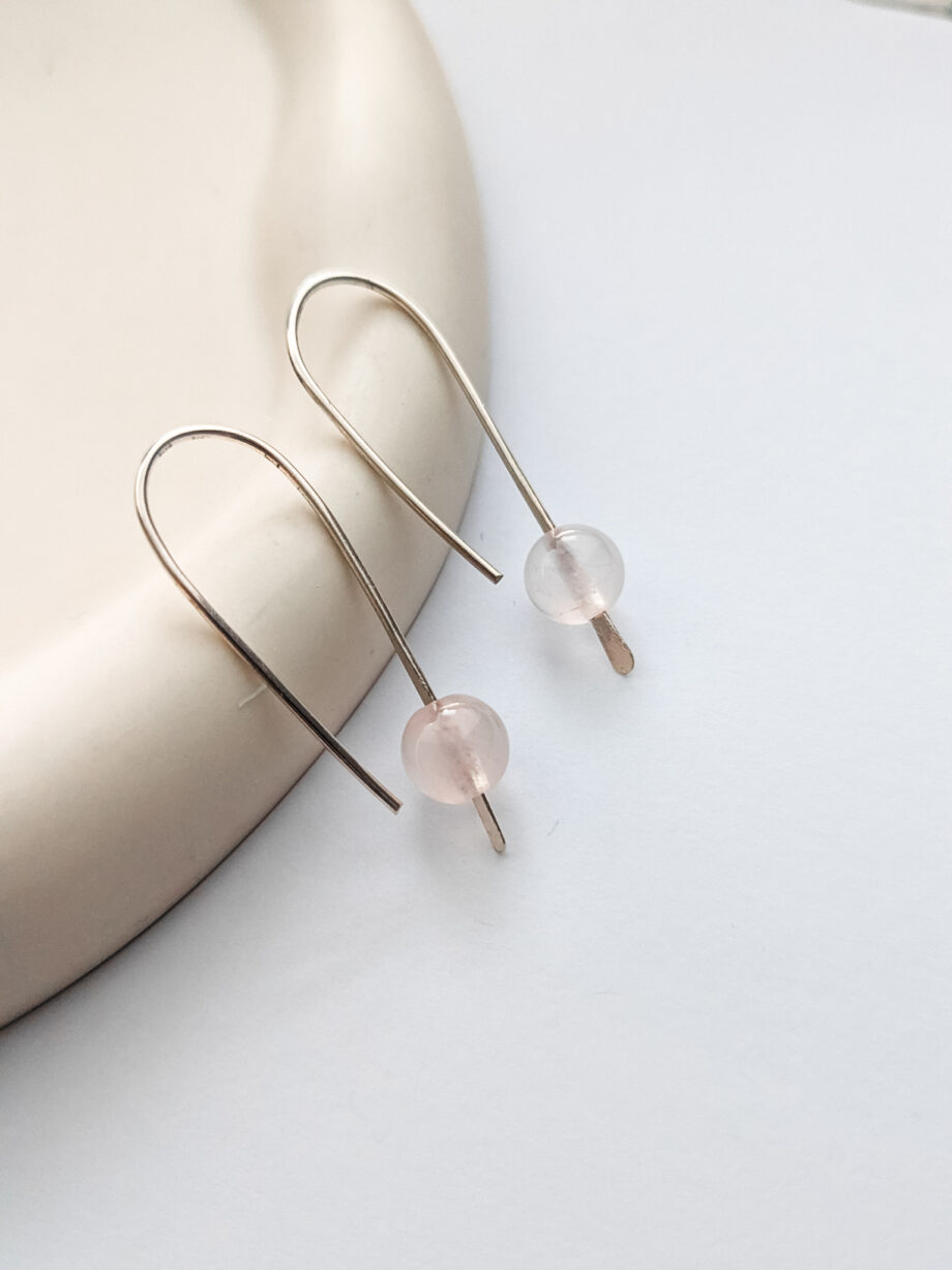 Rose Quartz Open Hoops - Sterling Silver