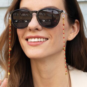 Red and Gold Fine Chain Glasses Chain Adorned With Brass Hexagons