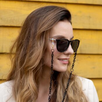 Dainty Black Paperclip Small Acrylic / Acetate Glasses Chain Adorned with Hexagons