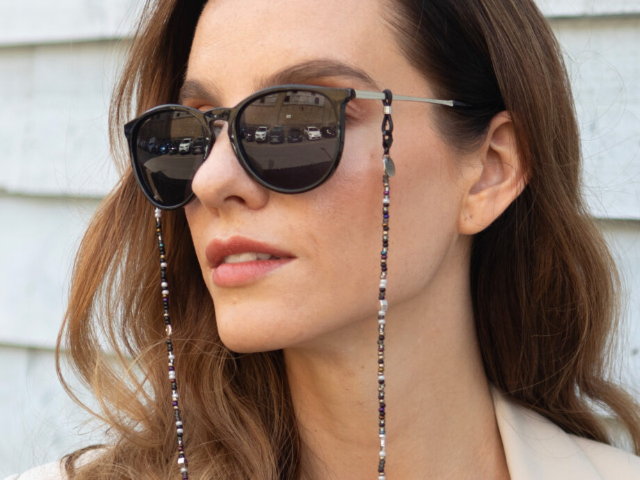 Dainty Black & Silver Seed Beads Glasses Chain