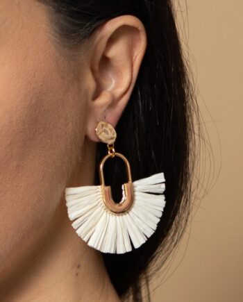 Mallorca – White Raffia Fan Earrings