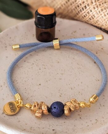 Light Blue Aromatherapy Essential Oil Diffuser Bracelet with Lava Bead and Gold Hematite Stones
