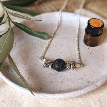 Aromatherapy Essential Oil Diffuser Necklace with Lava Bead and Silver Hematite Stones