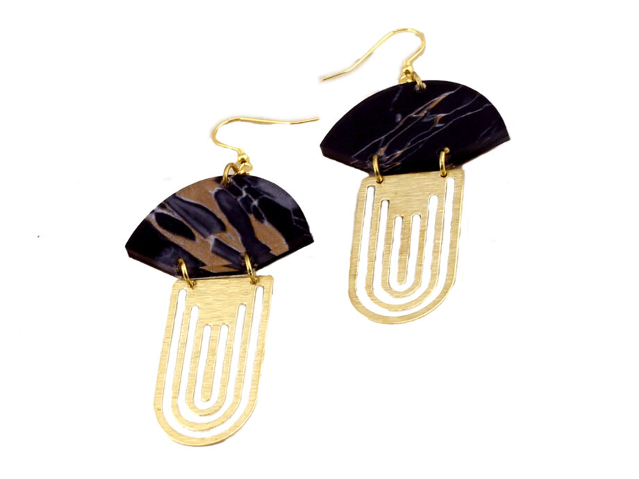 Art deco acrylic gold vermeil Fan Drop Earrings