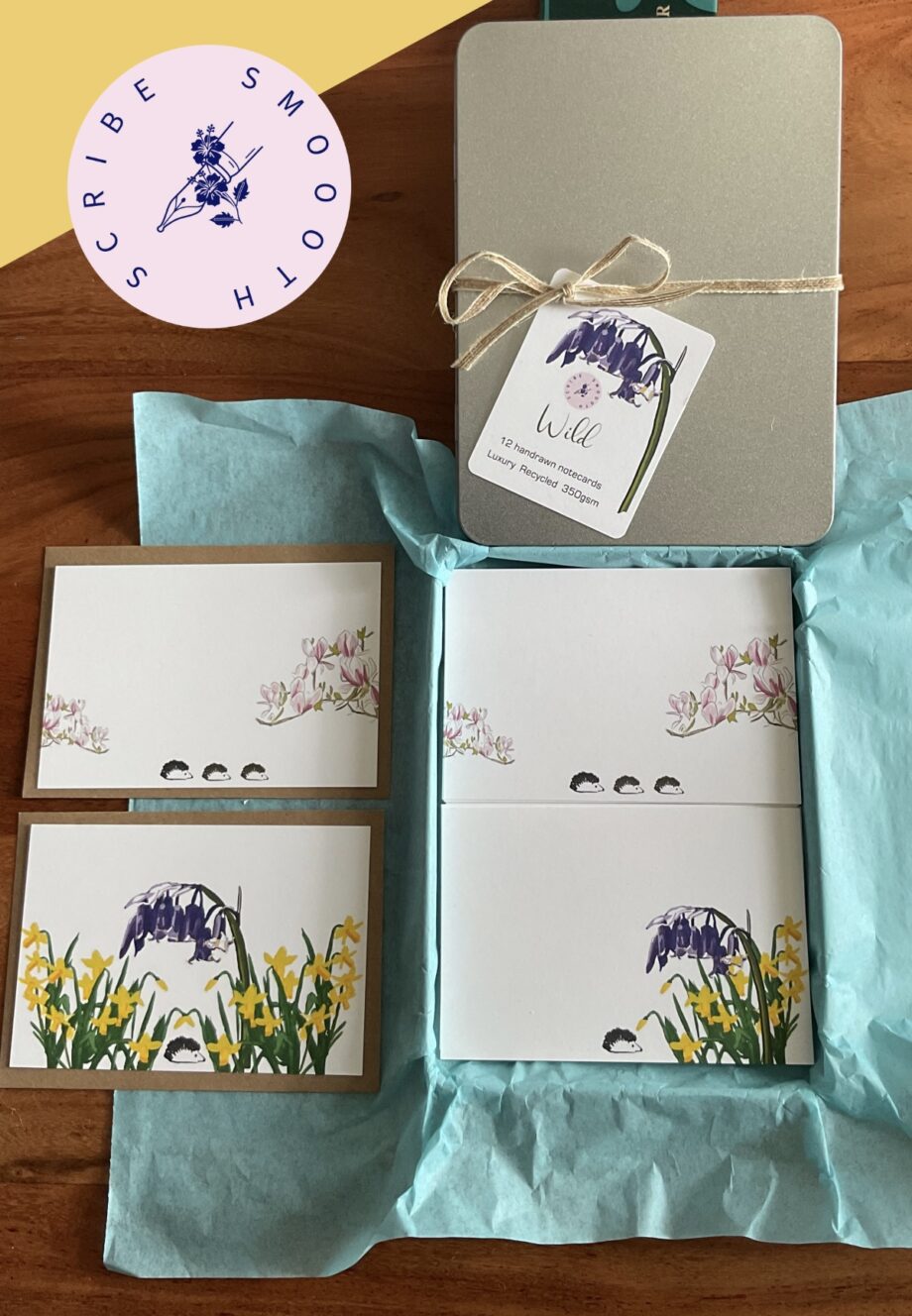 British wildlife hand drawn notecard set | Daffodils and Bluebells