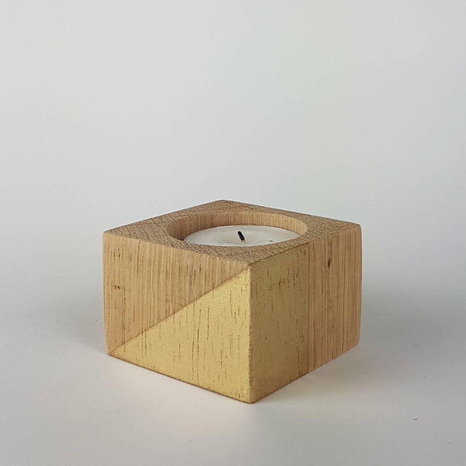 Gold painted wooden candle holder